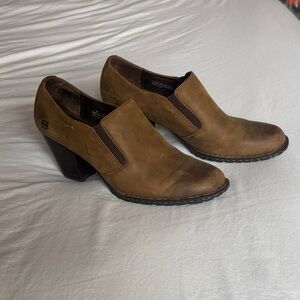 Born Brown Leather Block Heel Boots